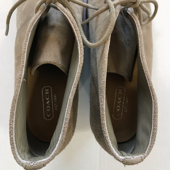 Coach Cassy tan nude suede leather wedge tie ankle boots booties 8.5 - Picture 3 of 15